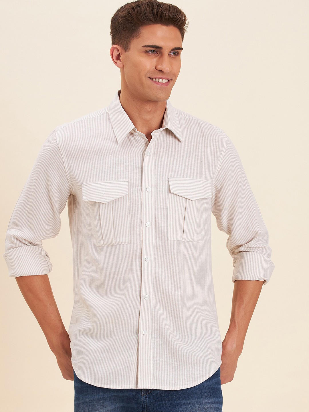 

MASCLN SASSAFRAS Men Beige Casual Shirt