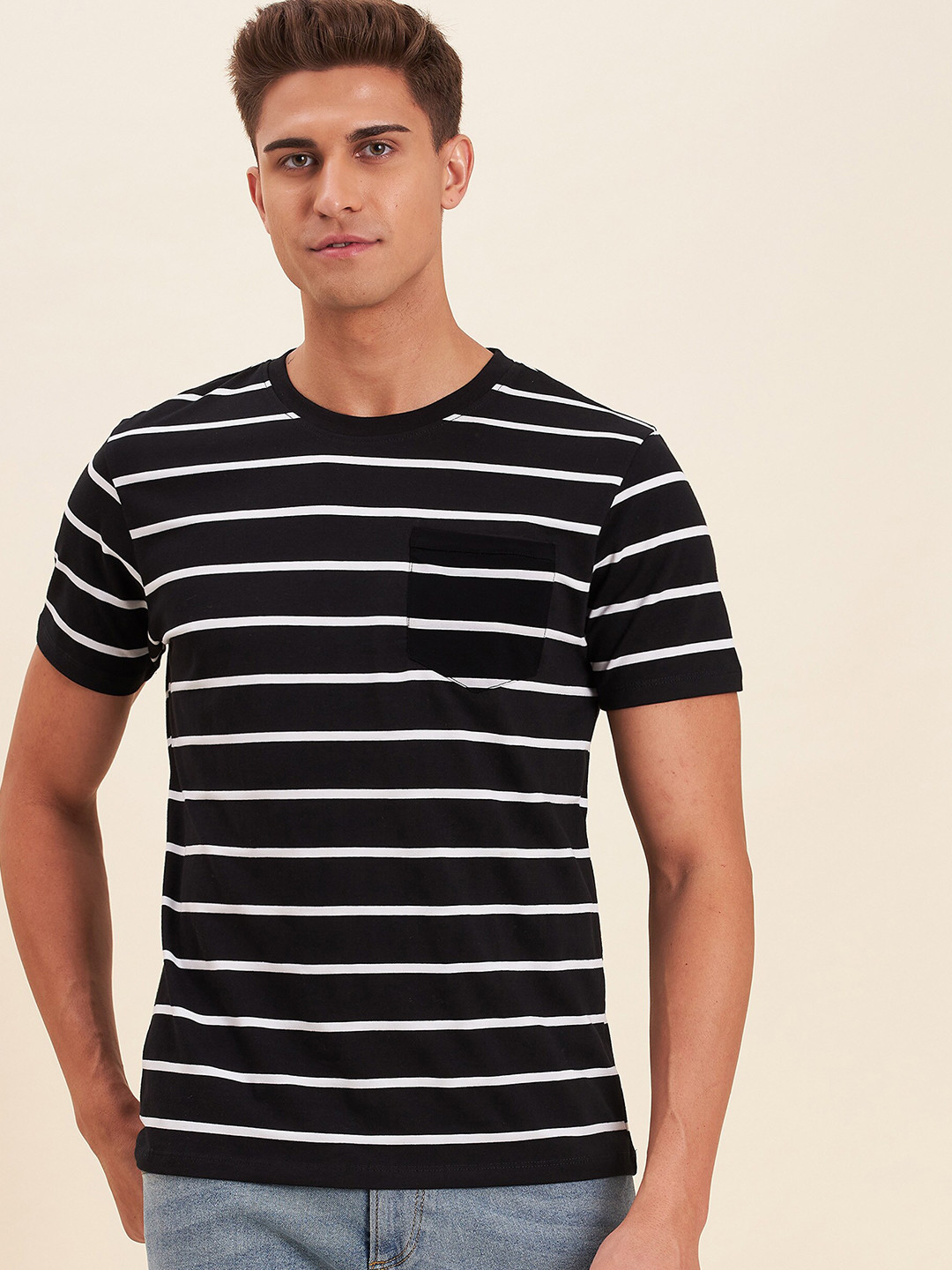 

MASCLN SASSAFRAS Men Black Striped T-shirt