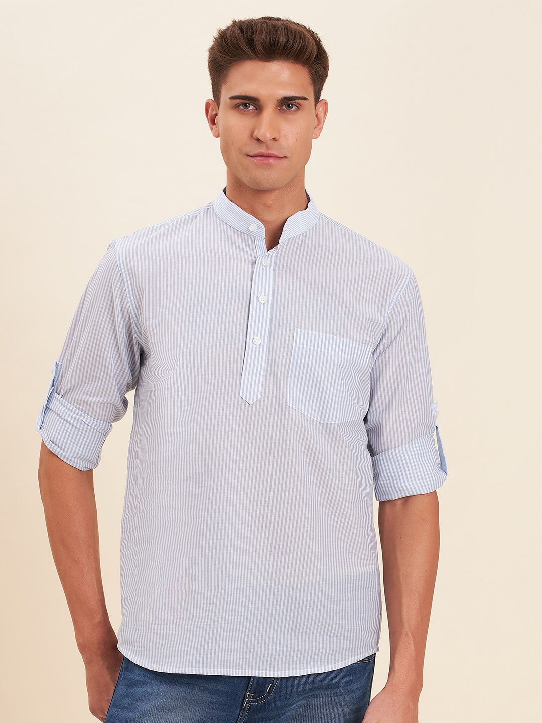 

MASCLN SASSAFRAS Men Blue Striped Casual Shirt