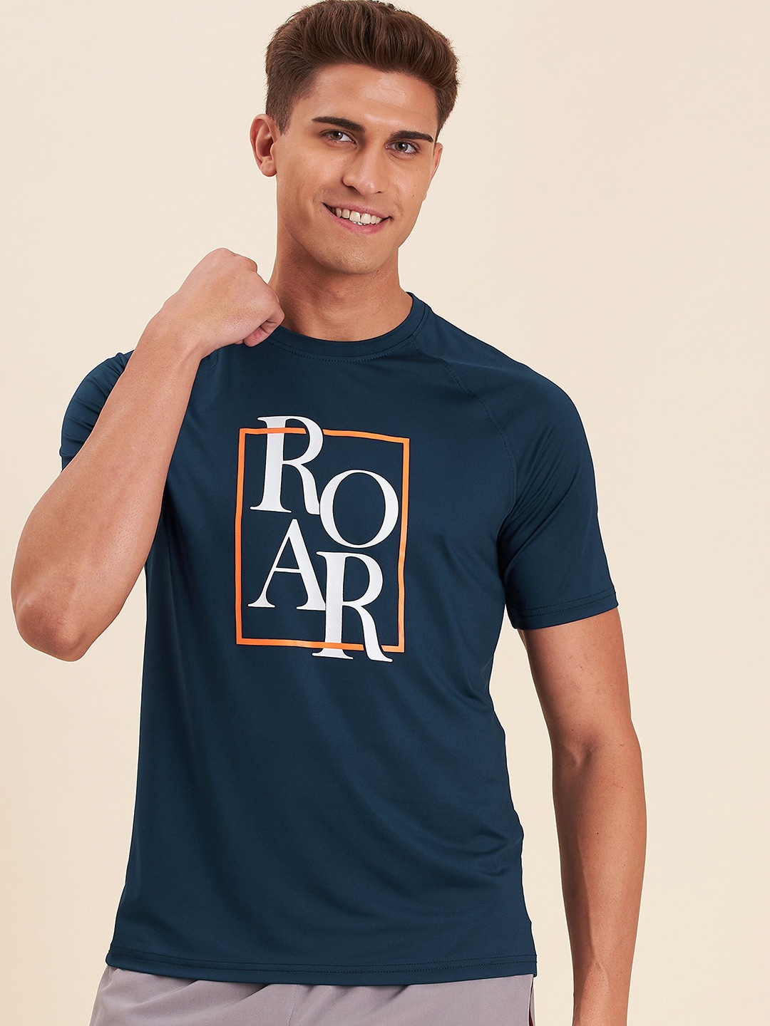 

MASCLN SASSAFRAS Men Navy Blue & White Printed Dry Fit Regular T-shirt