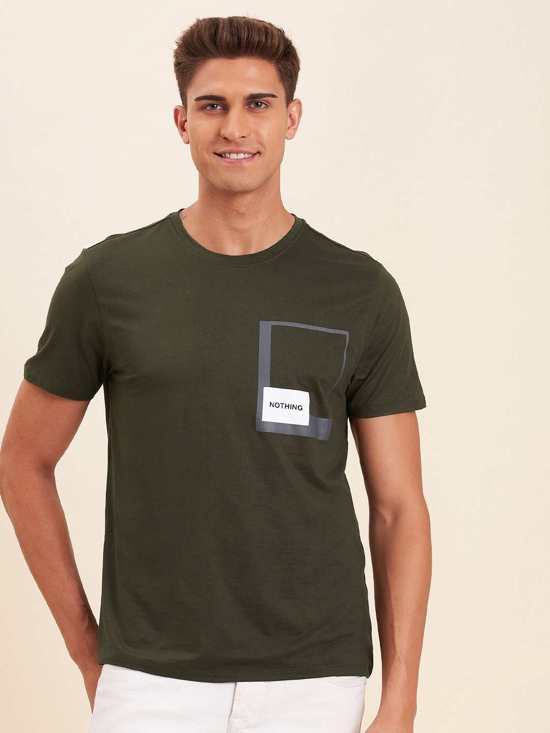

MASCLN SASSAFRAS Men Olive Green Typography Printed T-shirt