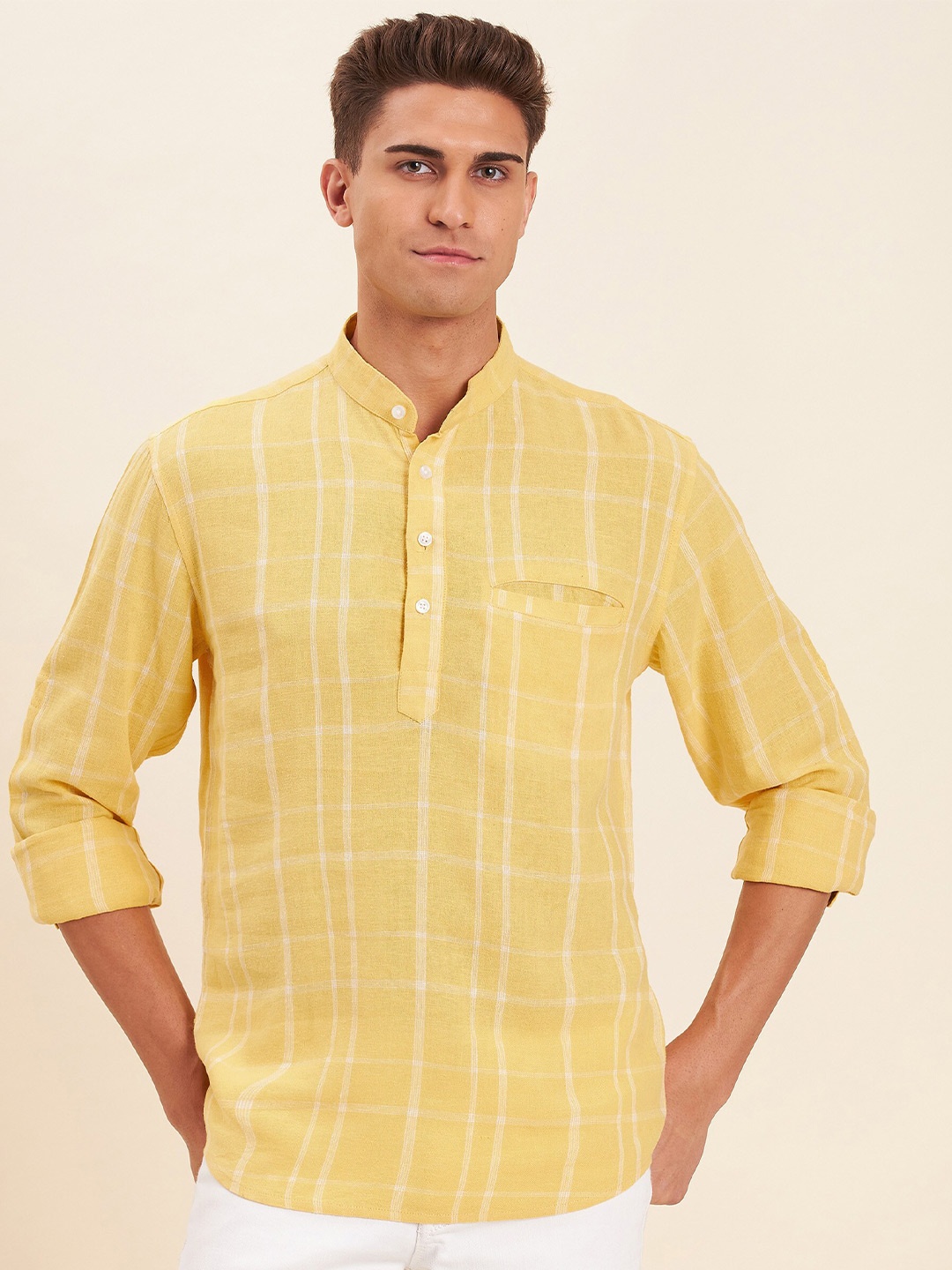 

MASCLN SASSAFRAS Men Yellow Windowpane Checks Checked Casual Shirt