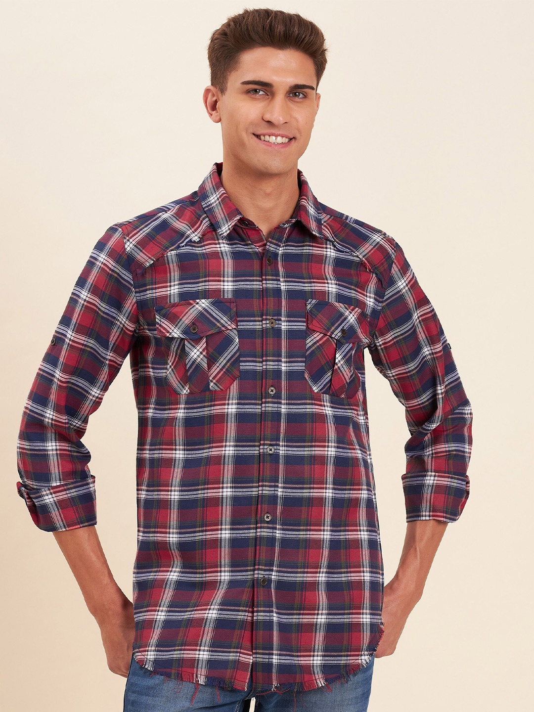 

MASCLN SASSAFRAS Men Red Tartan Checks Checked Casual Shirt