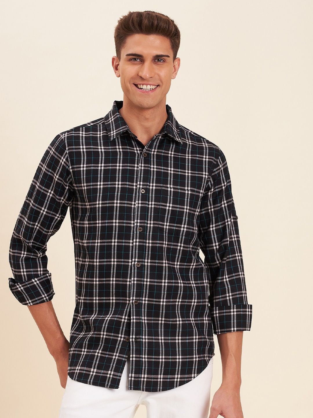 

MASCLN SASSAFRAS Men Black Tartan Checks Checked Casual Shirt