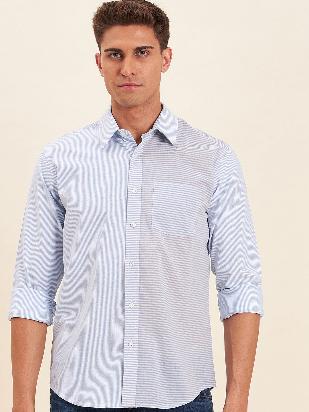 

MASCLN SASSAFRAS Men Blue Horizontal Stripes Casual Shirt