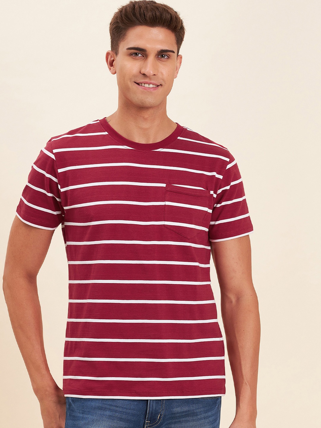

MASCLN SASSAFRAS Men Red Striped T-shirt
