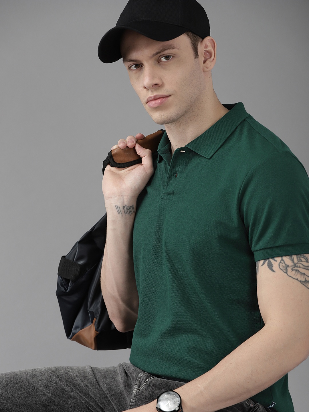

Roadster Men Green Polo Collar Pure Cotton T-shirt