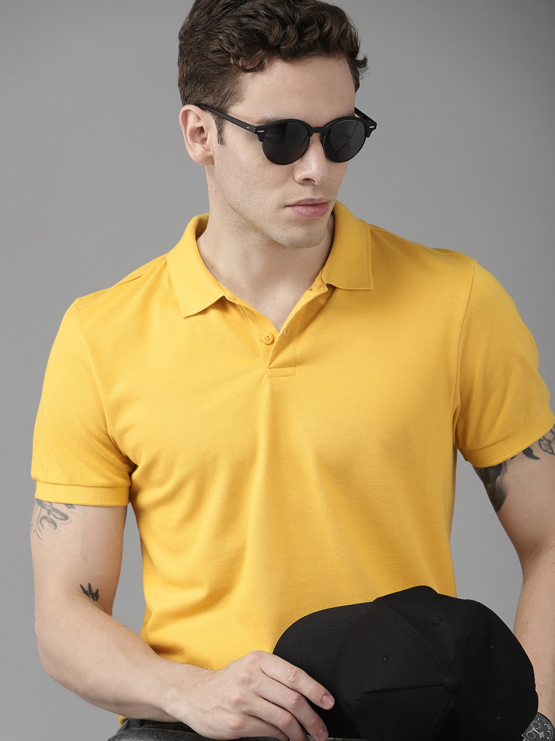 

Roadster Men Yellow Polo Collar Pure Cotton T-shirt