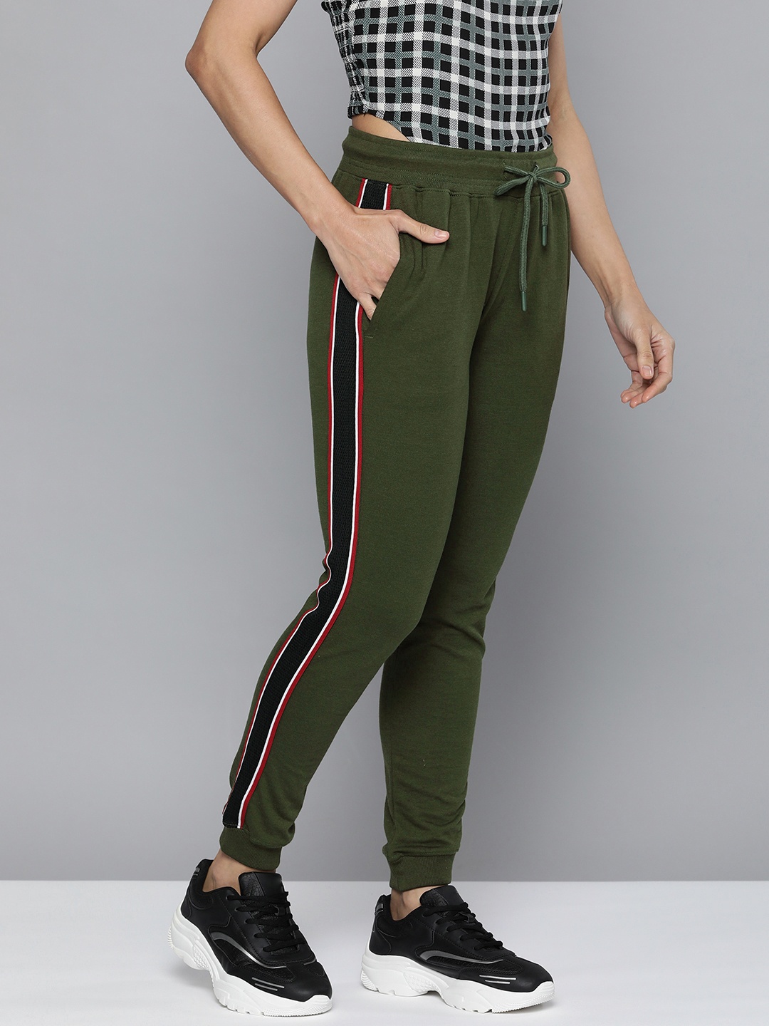

Harvard Women Olive Green Side Striped Joggers