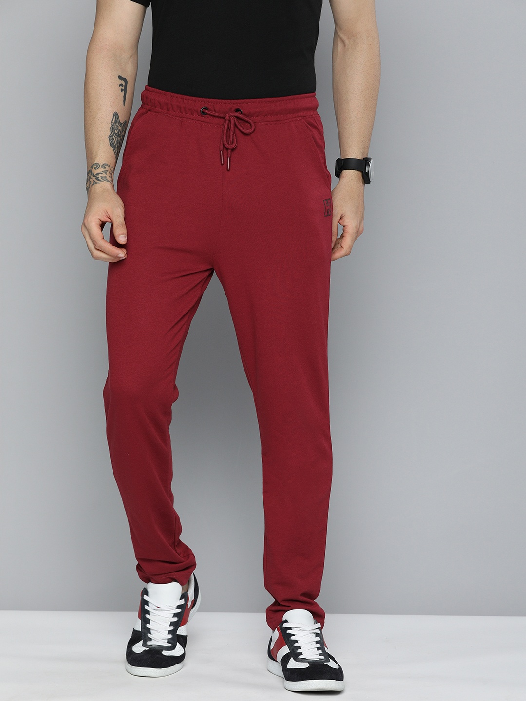 

Harvard Men Black Brand Logo embroidered Mid Rise Casual Joggers, Maroon