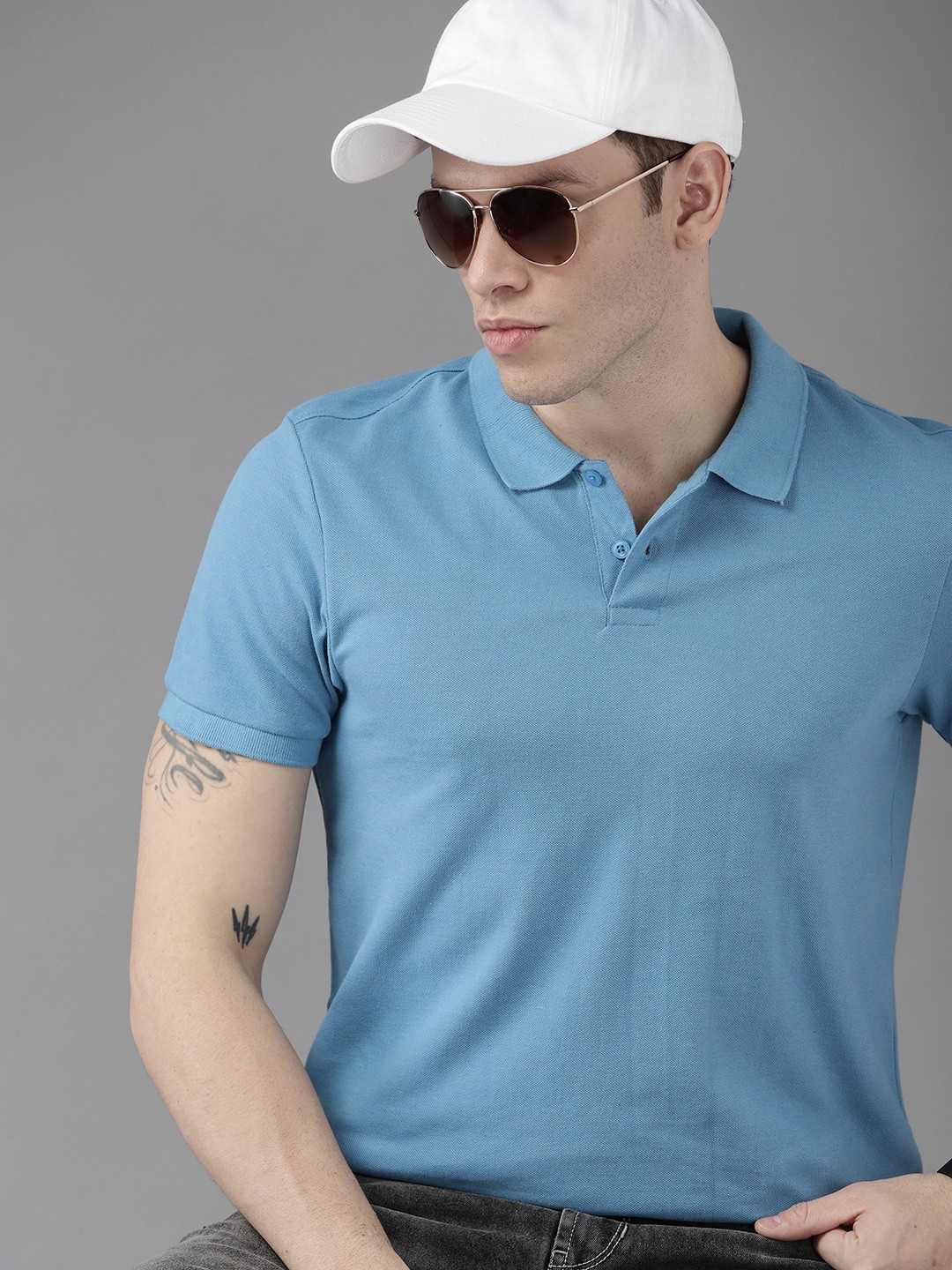 

Roadster Men Blue Polo Collar Pure Cotton T-shirt