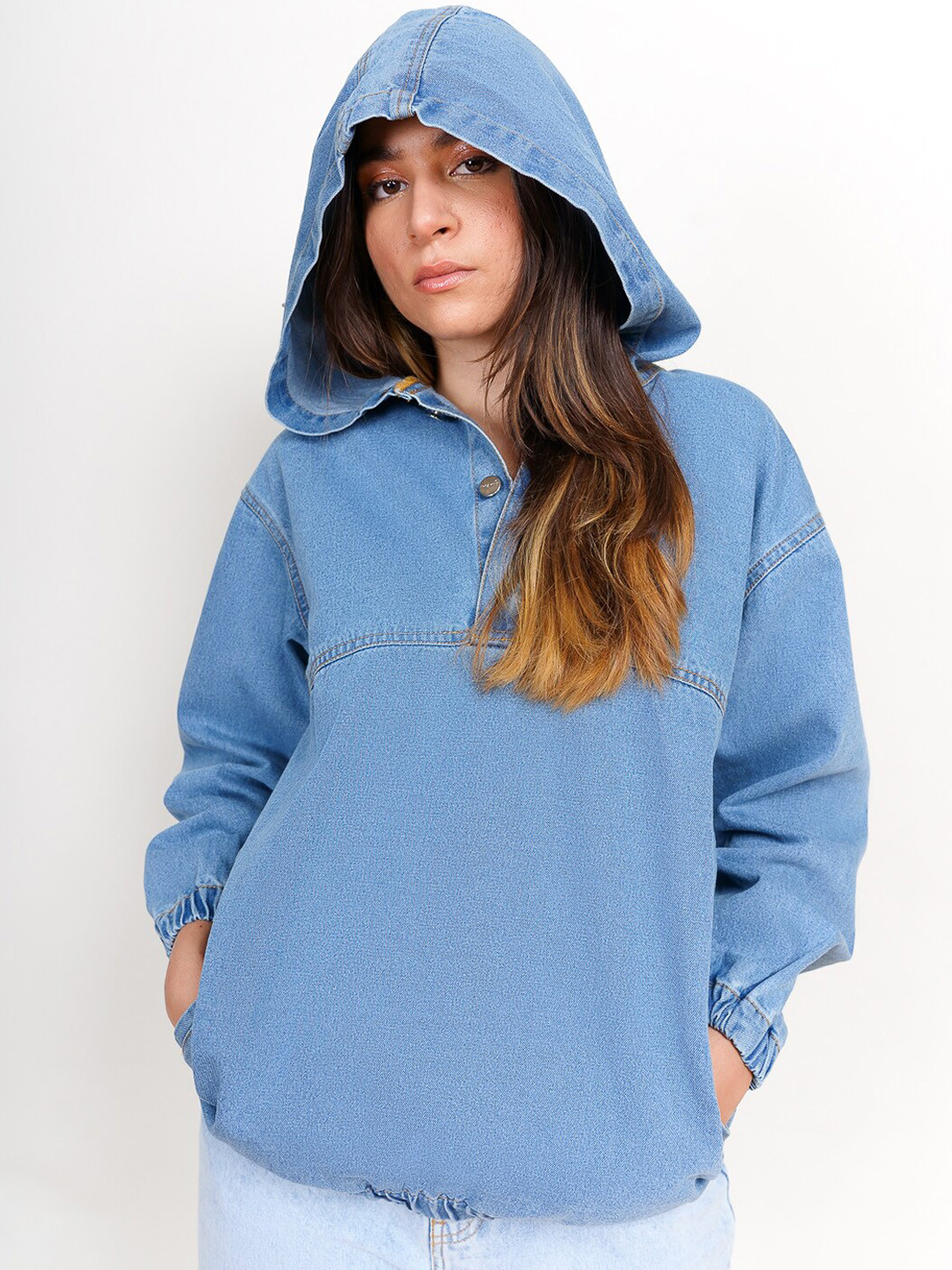 

FREAKINS Women Blue Hooded Bomber Jacket