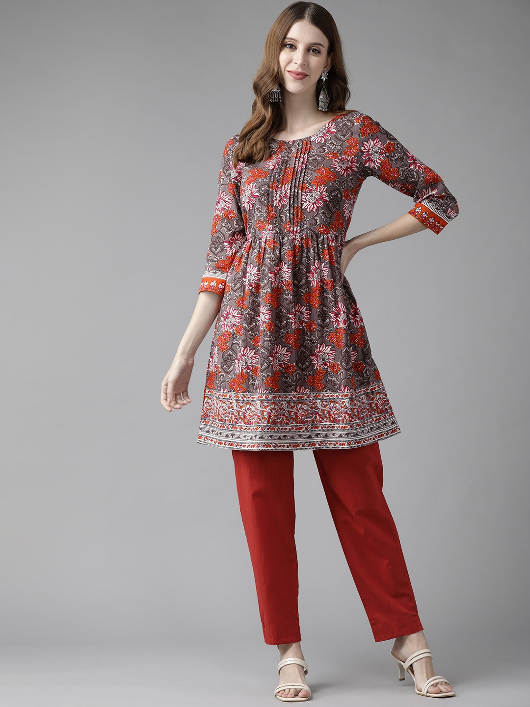 

Rain & Rainbow Grey & Orange A-Line Printed Tunic