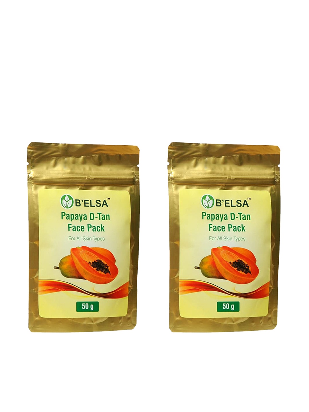 

B'ELSA HERBAL Set of 2 Papaya D-Tan Face Pack for All Skin Types - 50g each, Gold