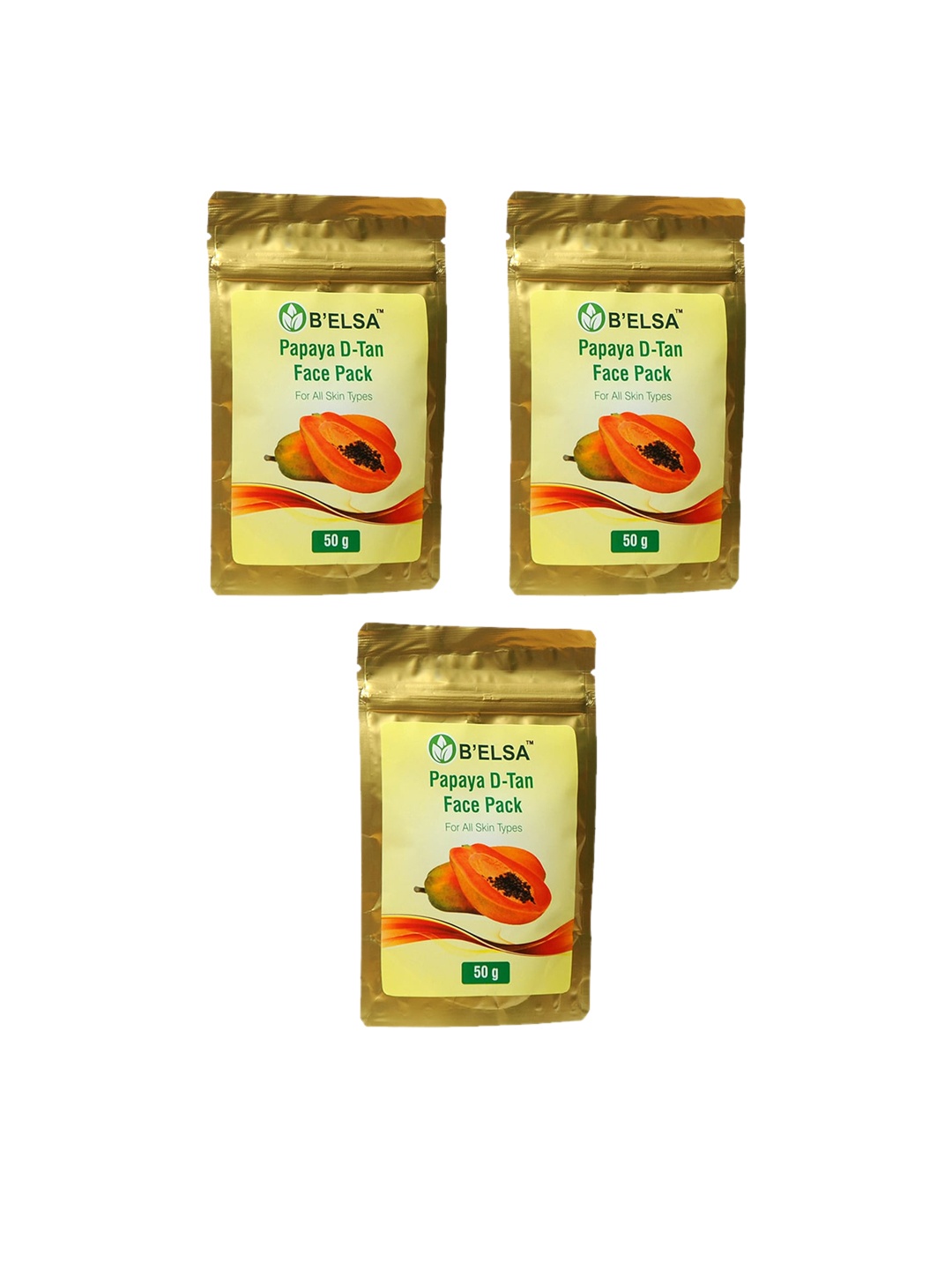 

B'ELSA HERBAL Set of 3 Papaya D-Tan Face Pack for All Skin Types - 50 g Each, Brown