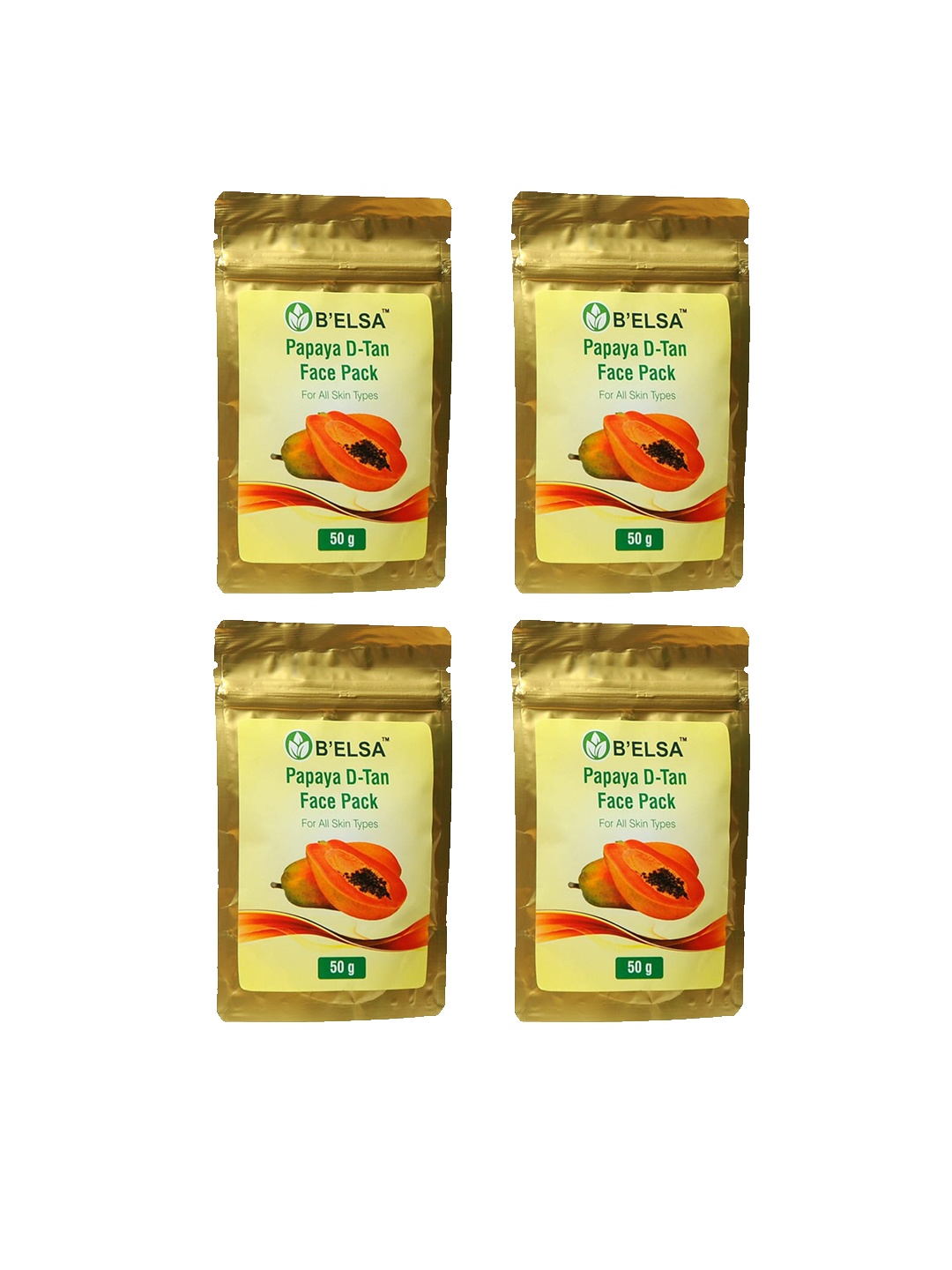 

B'ELSA HERBAL Set of 4 Papaya D-Tan Face Pack for All Skin Types - 50 g Each, Brown