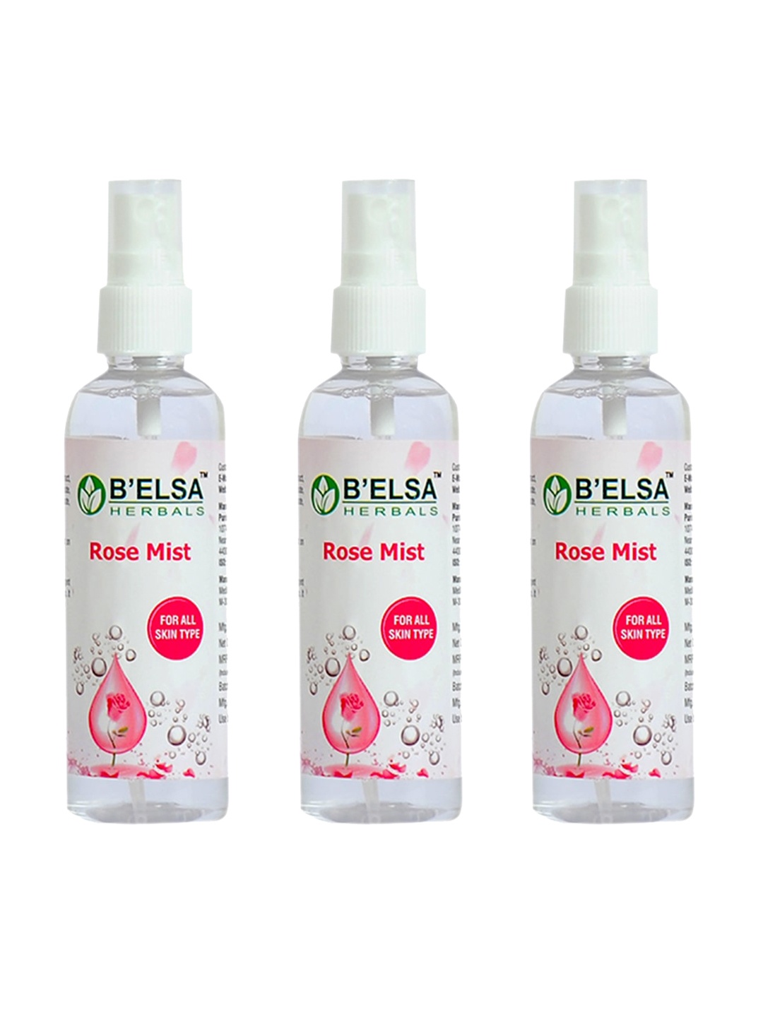 

B'ELSA HERBAL Set of 3 Rose Mist Face Toner for All Skin Types - 100 ml Each, Pink
