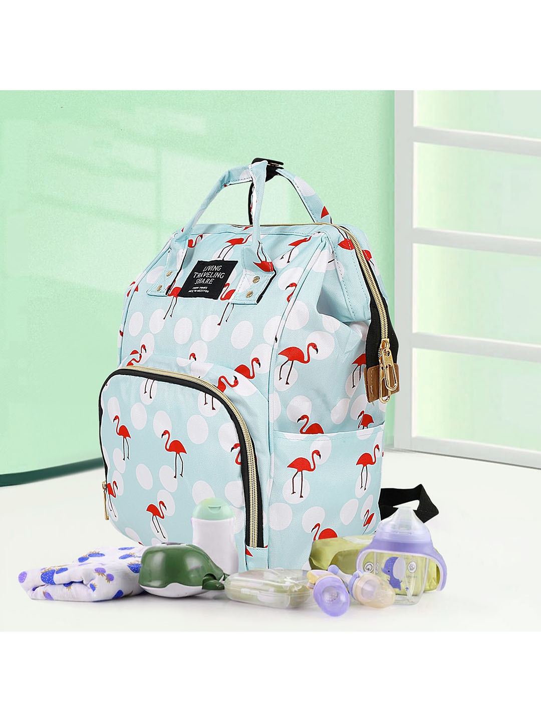

Baby Moo Kids Blue & Red Flamingo Printed Diaper Bags
