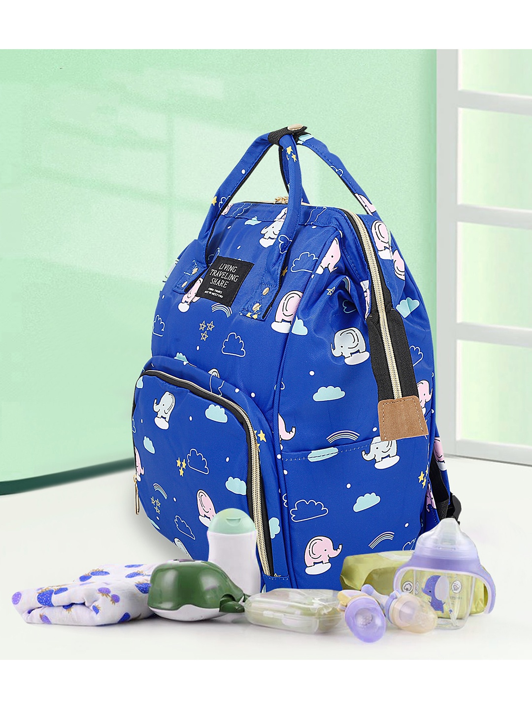 

Baby Moo Kids Blue Printed Back Pack Diaper Bags