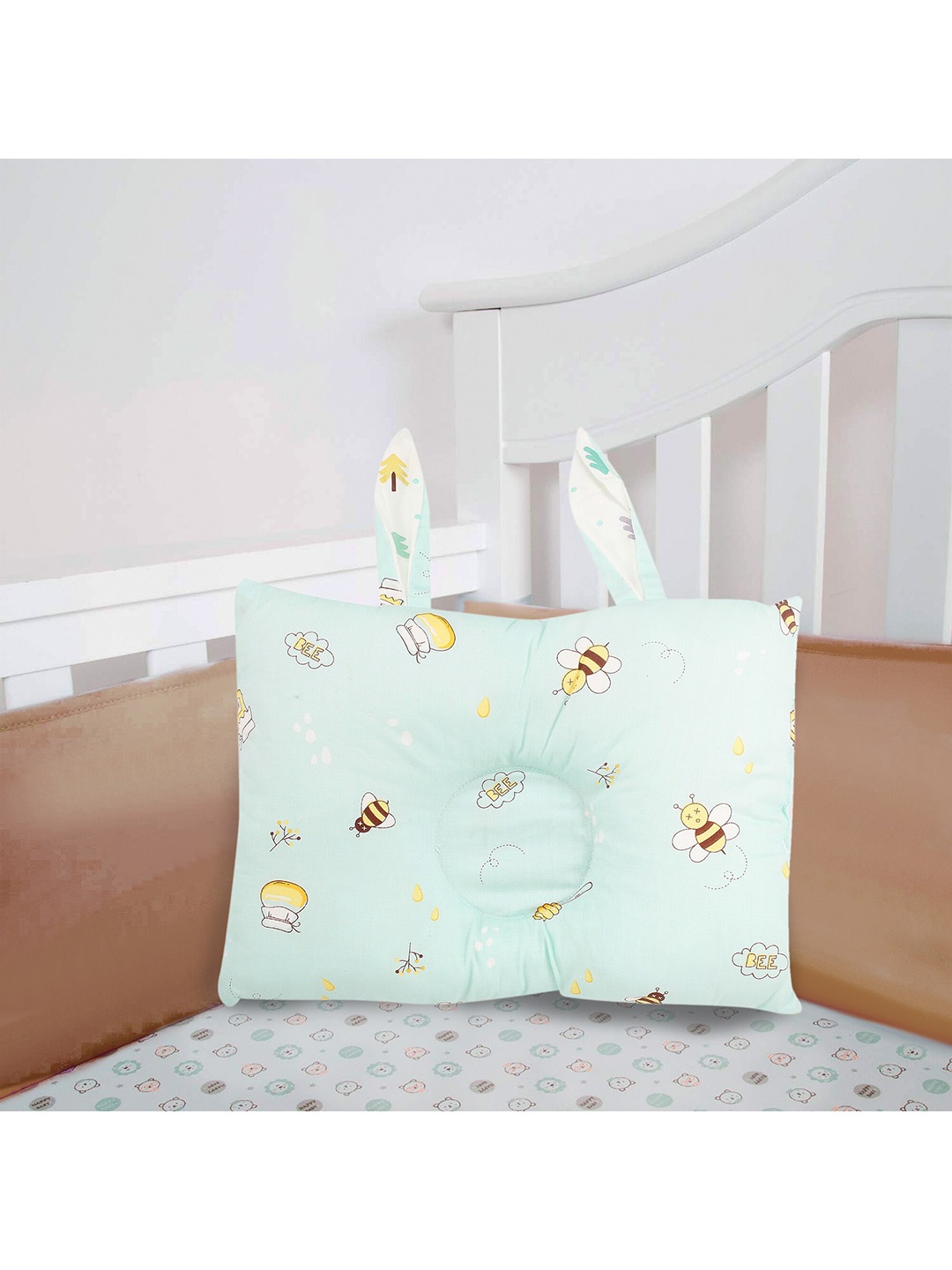 

Baby Moo Kids Blue Printed Buzzing Bees Double Sided Baby Pillow