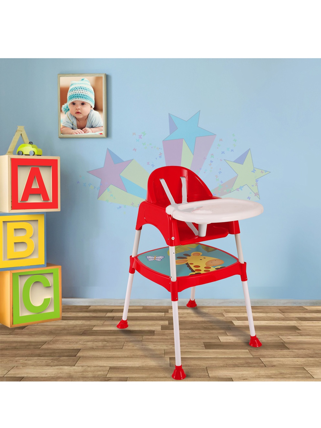 

Baby Moo Kids Red Giraffe Printed High Dining Chair