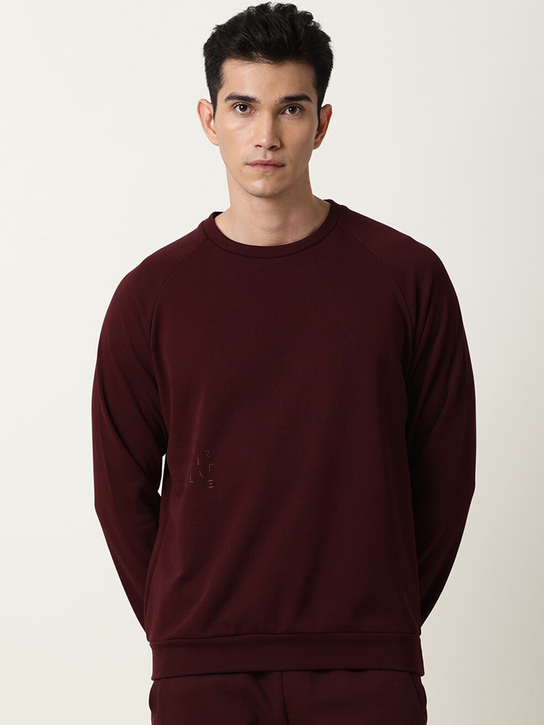 

ARTICALE Men Burgundy Solid Cotton Sweatshirt