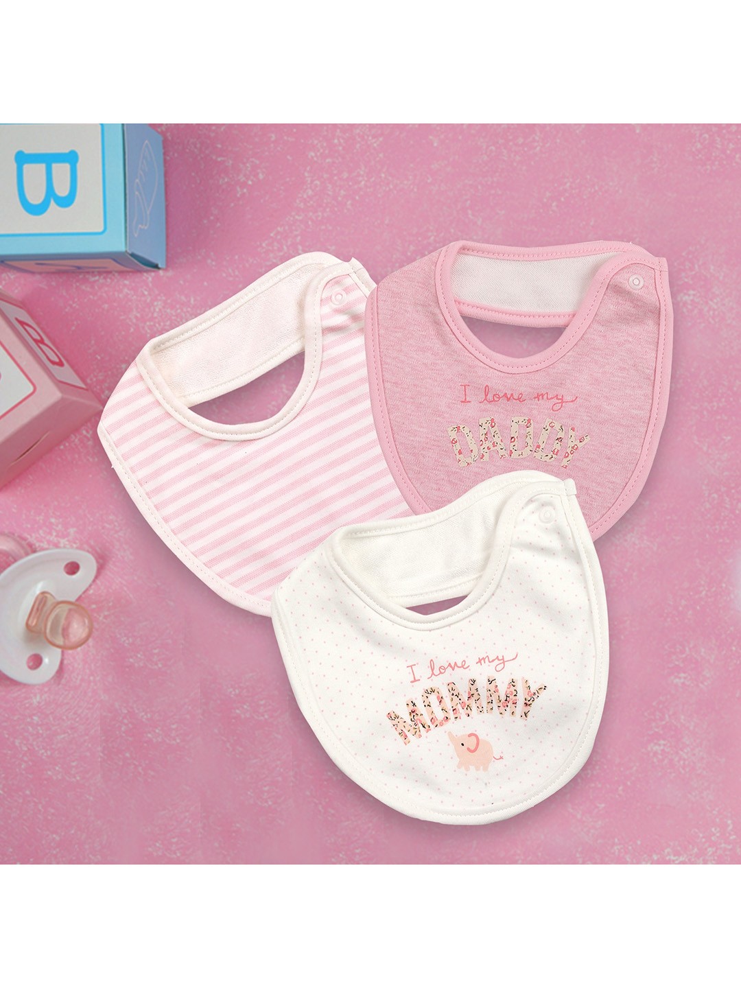 

Baby Moo Infant Girls Pack Of 3 Printed Cotton Bibs, Pink