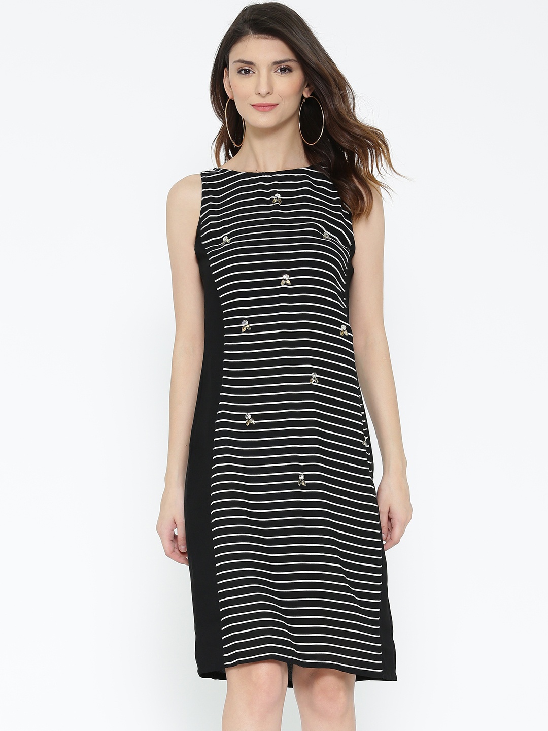 

Noi Women Black & Off-White Striped A-Line Dress