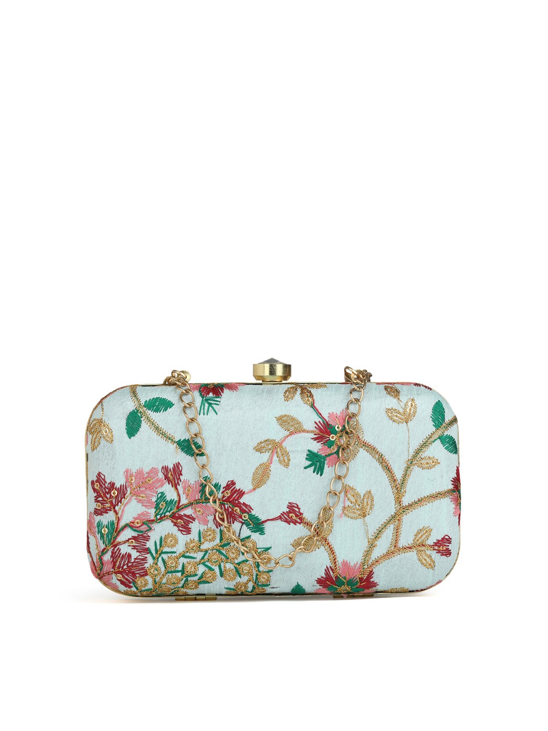 

gaura pakhi Blue & Gold-Toned Embroidered Box Clutch