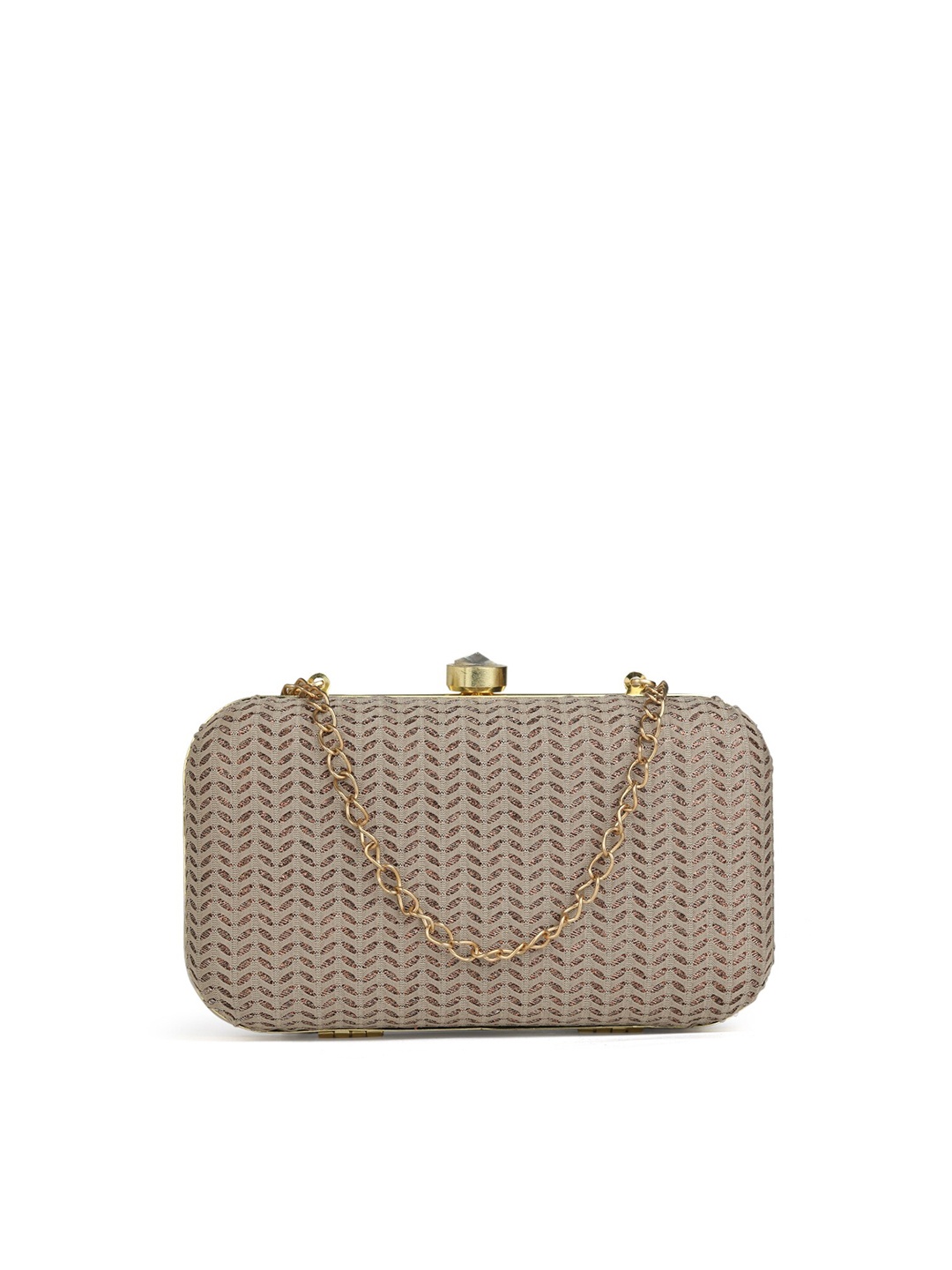 

gaura pakhi Peach-Coloured & Gold-Toned Embroidered Box Clutch