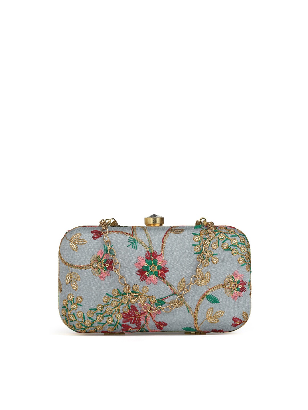 

gaura pakhi Blue & Red Embroidered Box Clutch