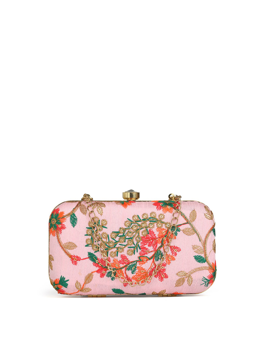 

gaura pakhi Pink & Green Embroidered Box Clutch