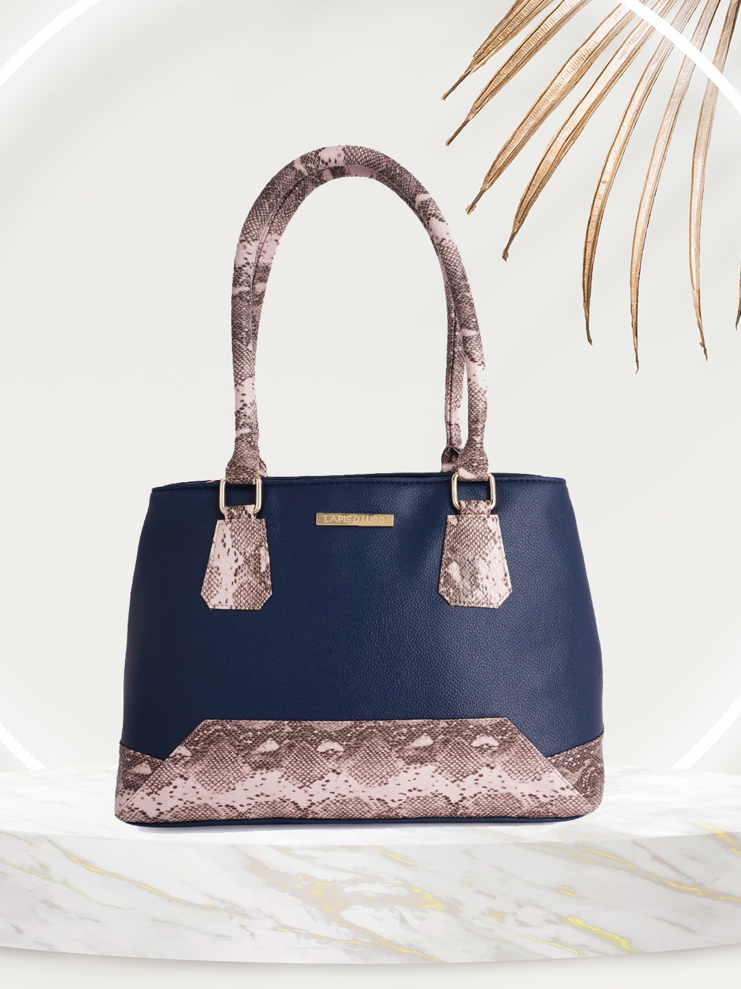

Lapis O Lupo Navy Blue Animal Printed Structured Handheld Bag