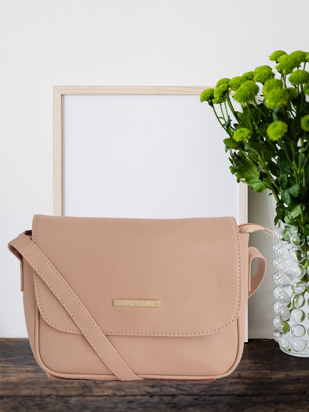 

Lapis O Lupo Beige Textured Structured Sling Bag