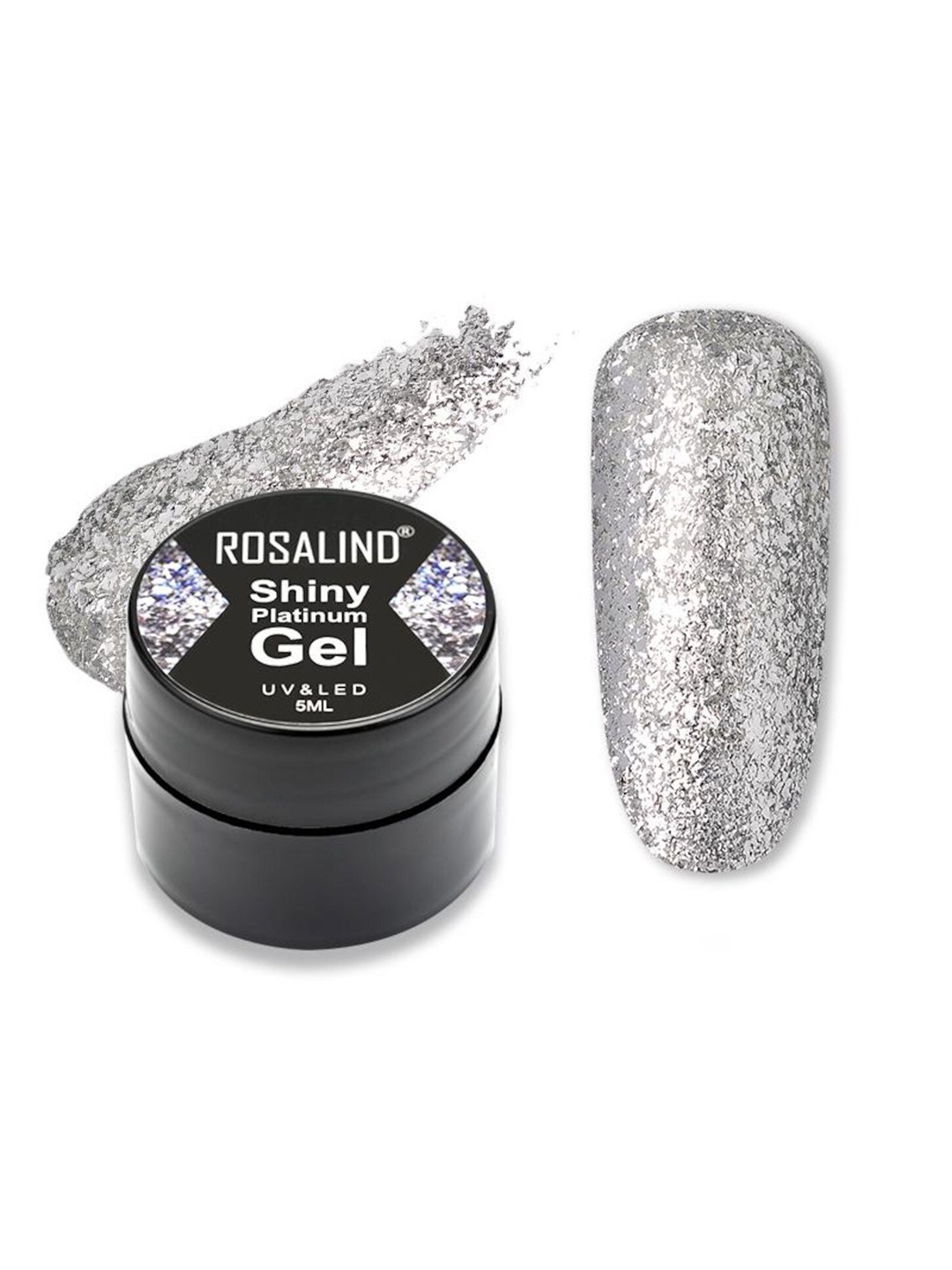 

ROSALIND Shiny Platinum Hybrid Varnishes Soak-Off UV&LED Gel Nail Polish - Shade A381, Silver