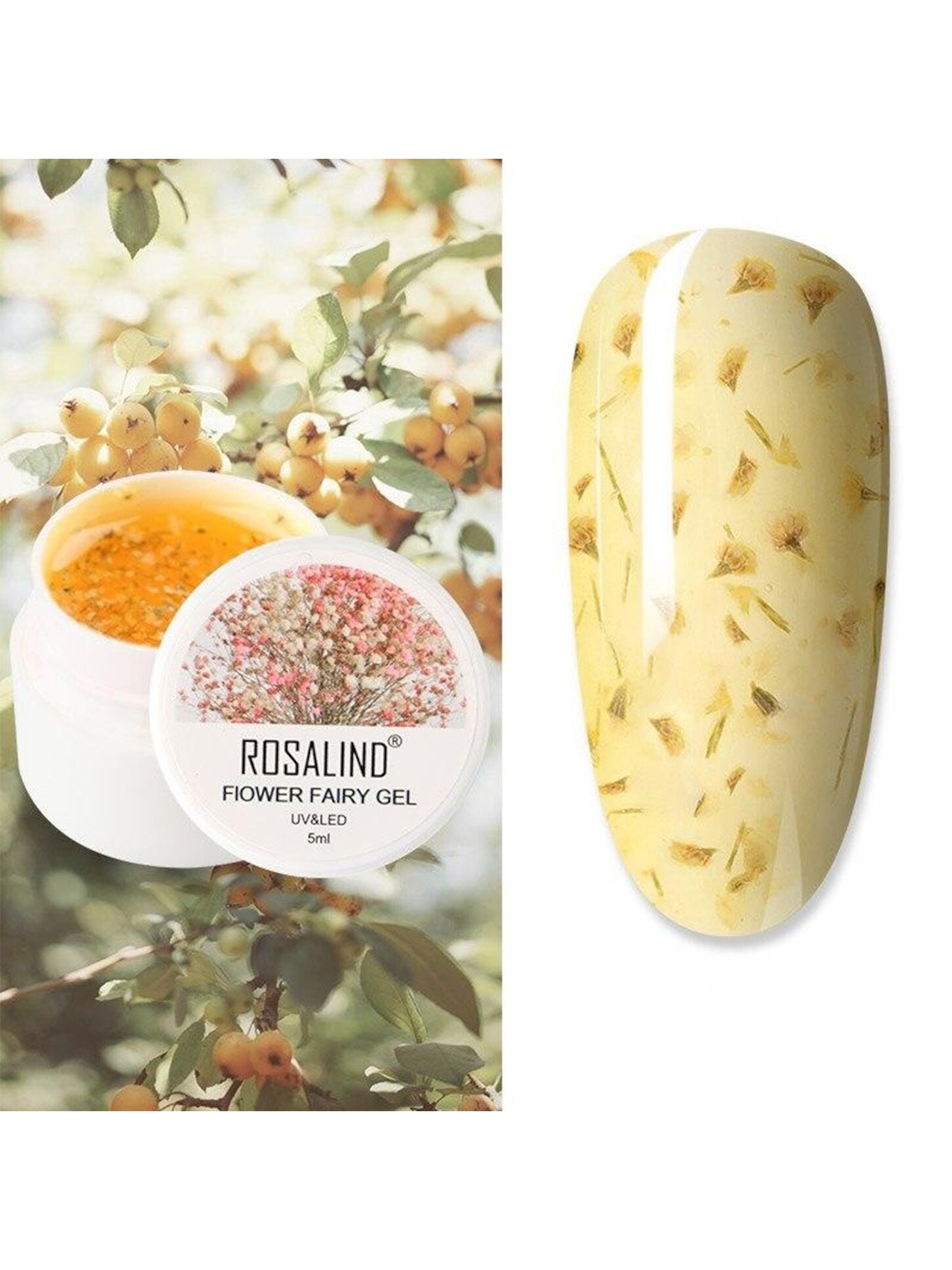 

ROSALIND Flower Fairy UV&LED Dried Flower Decoration Gel Nail Polish - Shade A151, Yellow