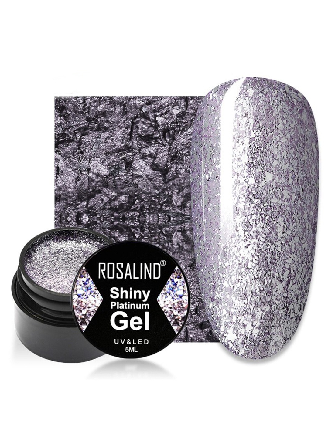 

ROSALIND Shiny Platinum Hybrid Varnishes Soak-Off UV&LED Gel Nail Polish - Shade A388, Silver