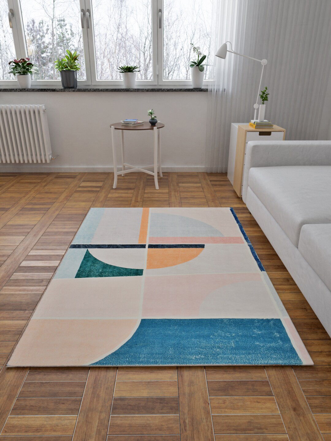 

URBAN DREAM Peach-Coloured & Blue Printed Rectangular Carpet
