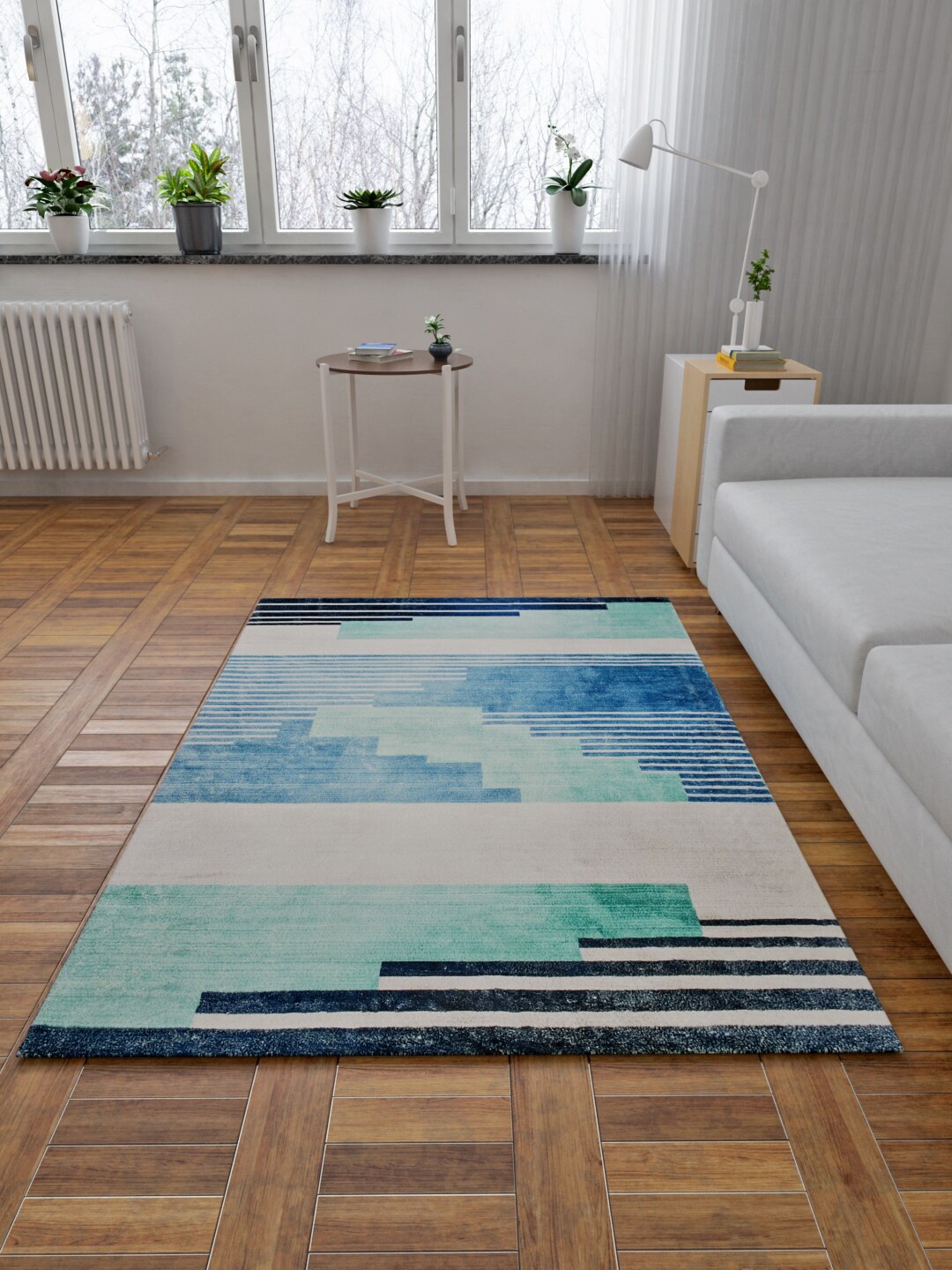 

URBAN DREAM Blue & Teal-Green Geometric Printed Floor Carpet