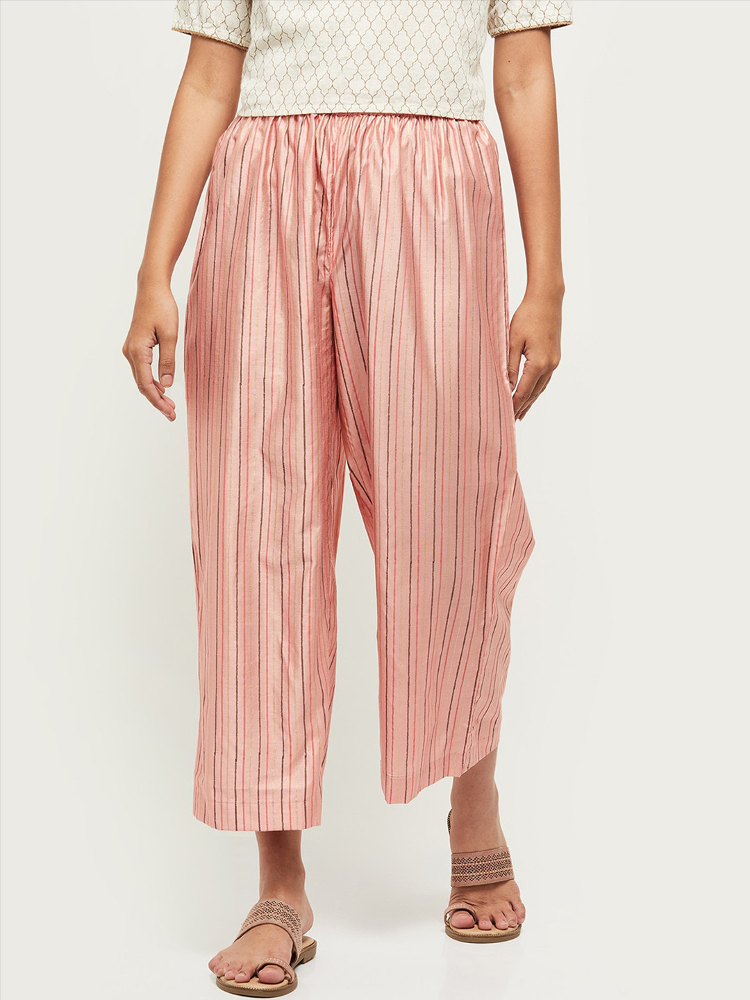

max Women Peach-Coloured Striped Cropped Culottes