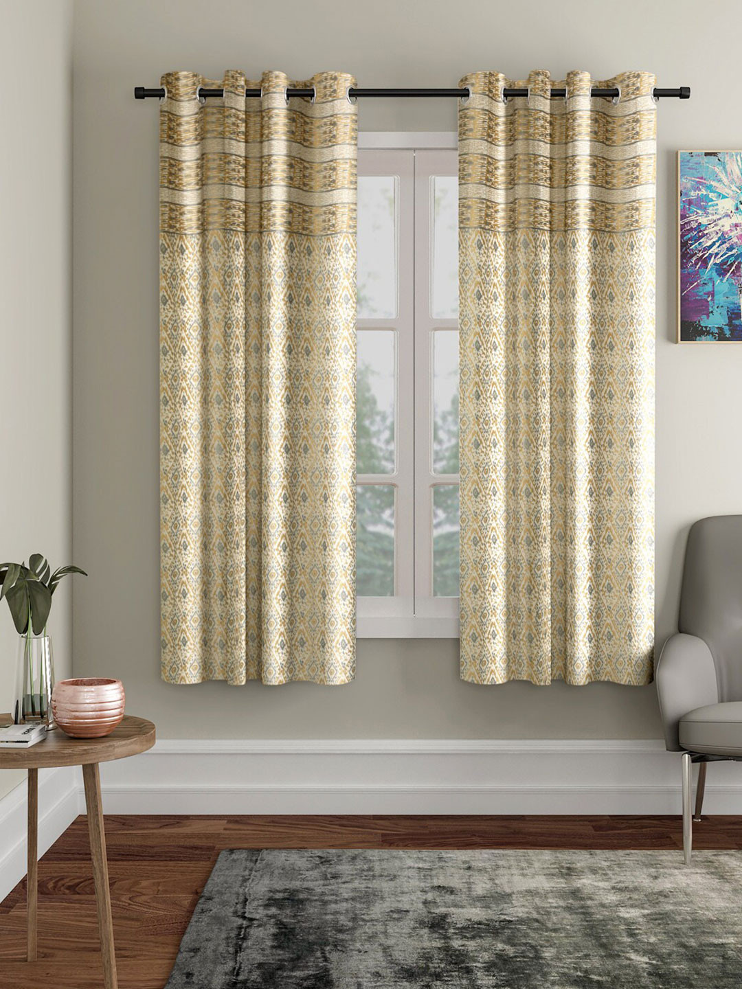 

Rajasthan Decor Brown & Grey Set of 2 Ethnic Motifs Room Darkening Window Curtain