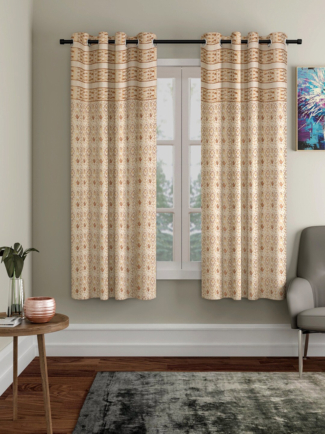 

Rajasthan Decor Rust & Gold-Toned Set of 2 Floral Room Darkening Window Curtain