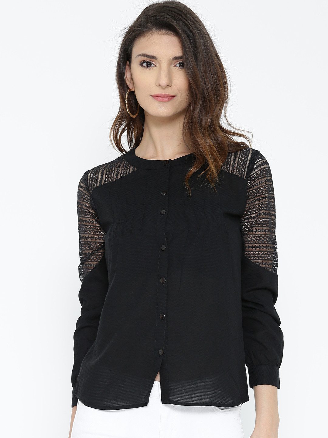 

Noi Women Black Patterned Shirt Style Top