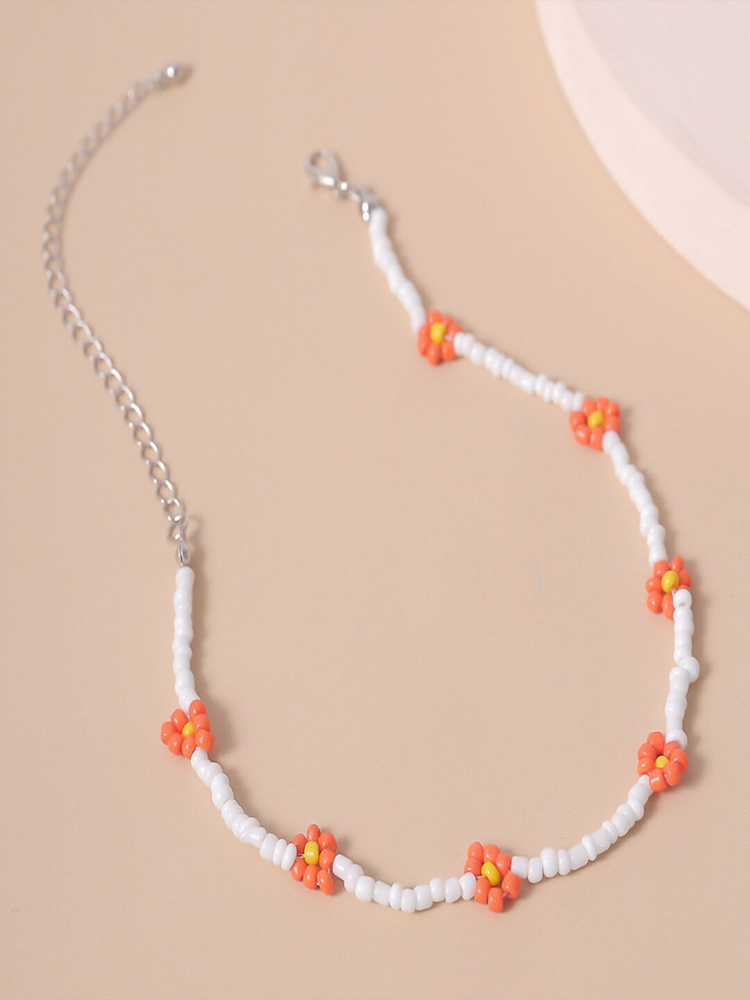 

AQUASTREET Silver-Toned & Orange Silver-Plated Handcrafted Necklace