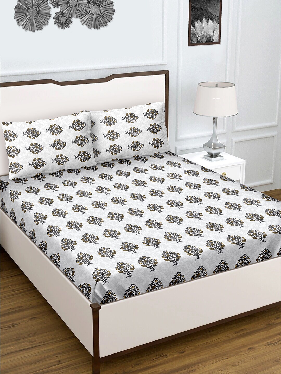 

BELLA CASA Green & White Floral 180 TC King Bedsheet with 2 Pillow Covers