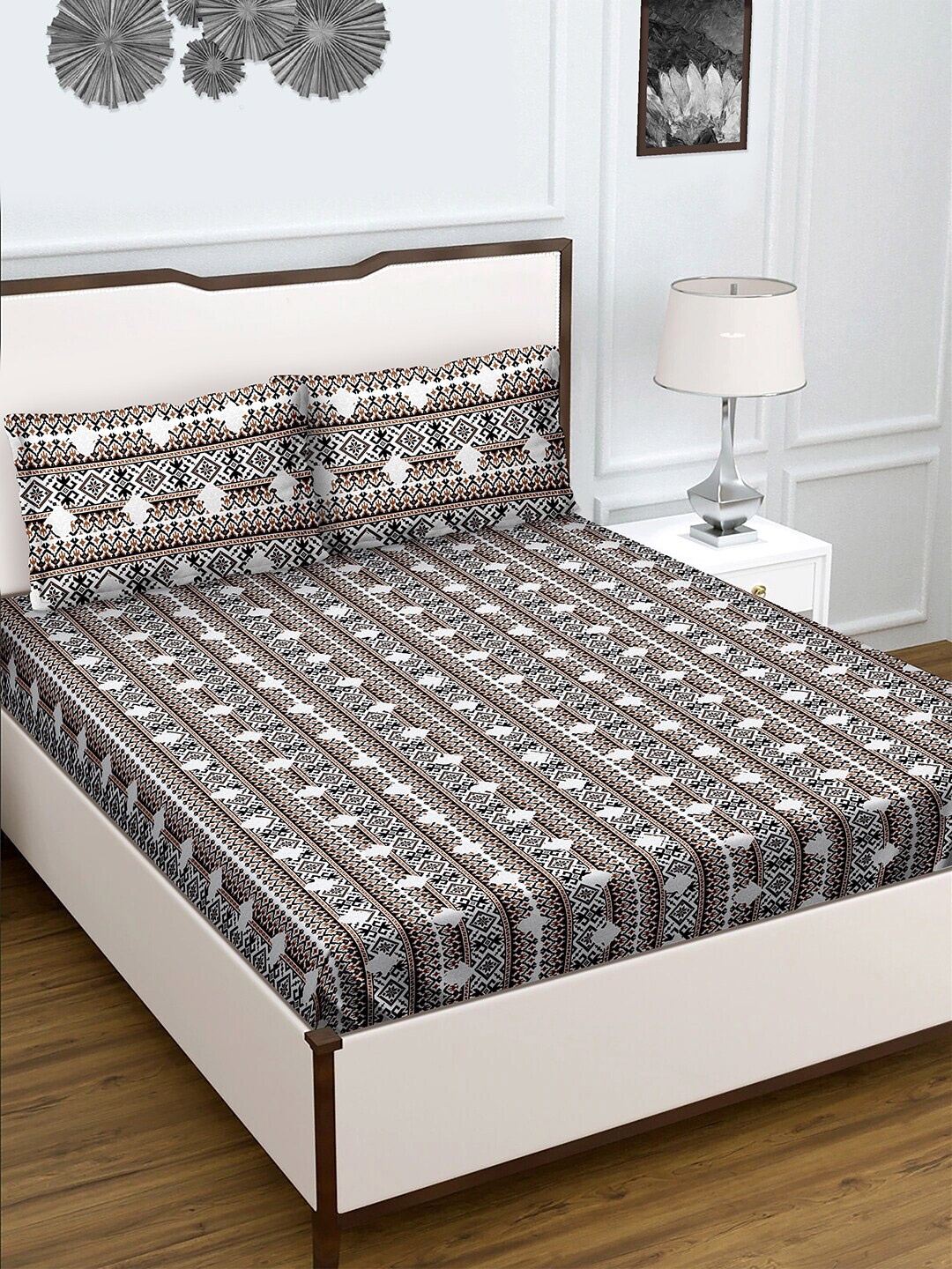 

BELLA CASA Brown & White 180 TC King Bedsheet with 2 Pillow Covers
