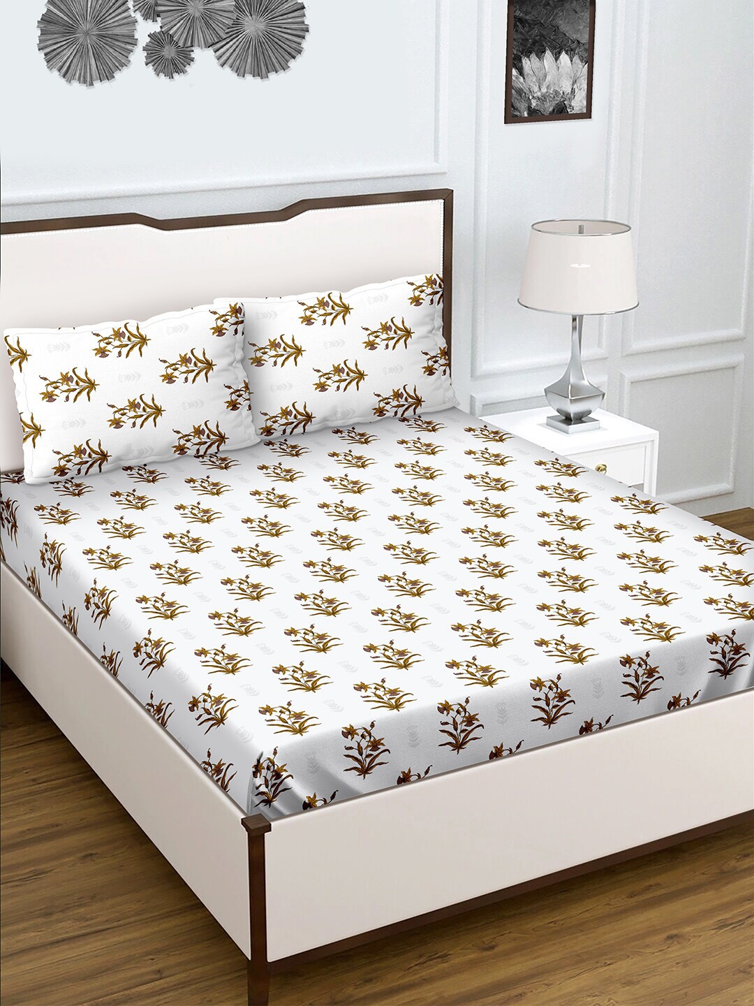 

BELLA CASA White & Yellow Floral 180 TC King Bedsheet with 2 Pillow Covers