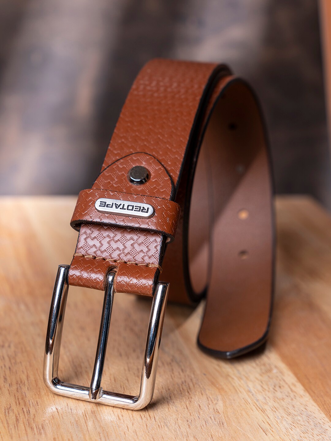 

Red Tape Men Tan Brown Textured Leather Formal Belt