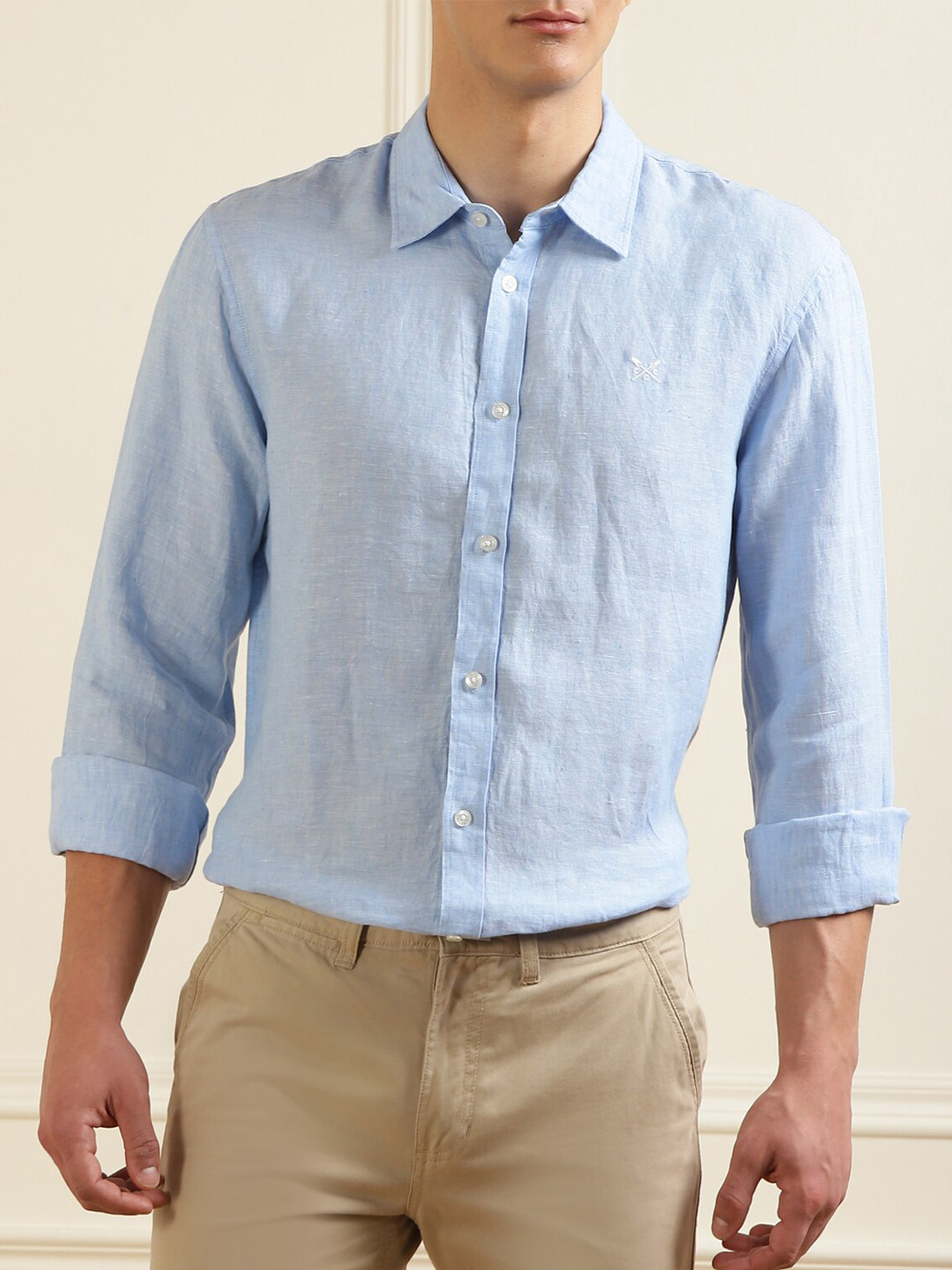 

Crew Clothing Men Blue Slim Fit Linen Casual Shirt