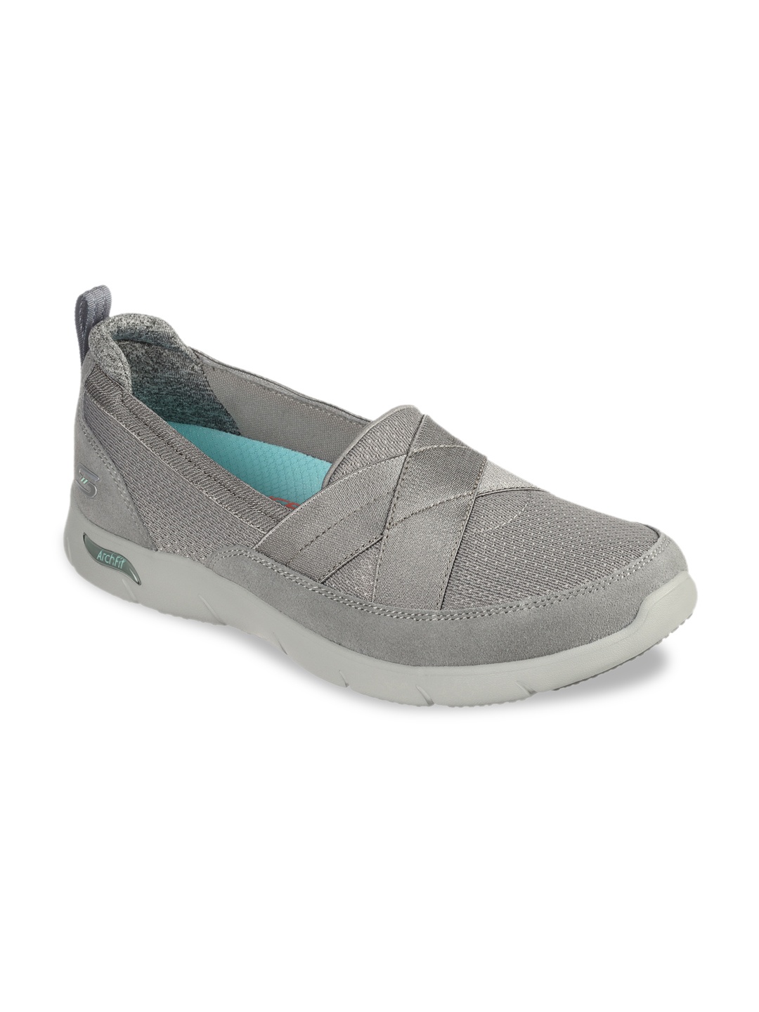 

Skechers Women Grey ARCH FIT Solid Slip-On Sneakers